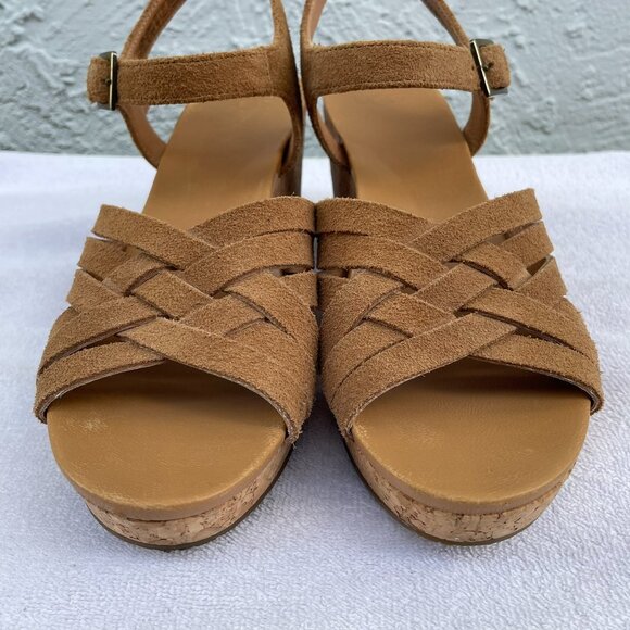 UGG Brown Chestnut Platform Wedge Suede Sandals - Picture 3 of 6